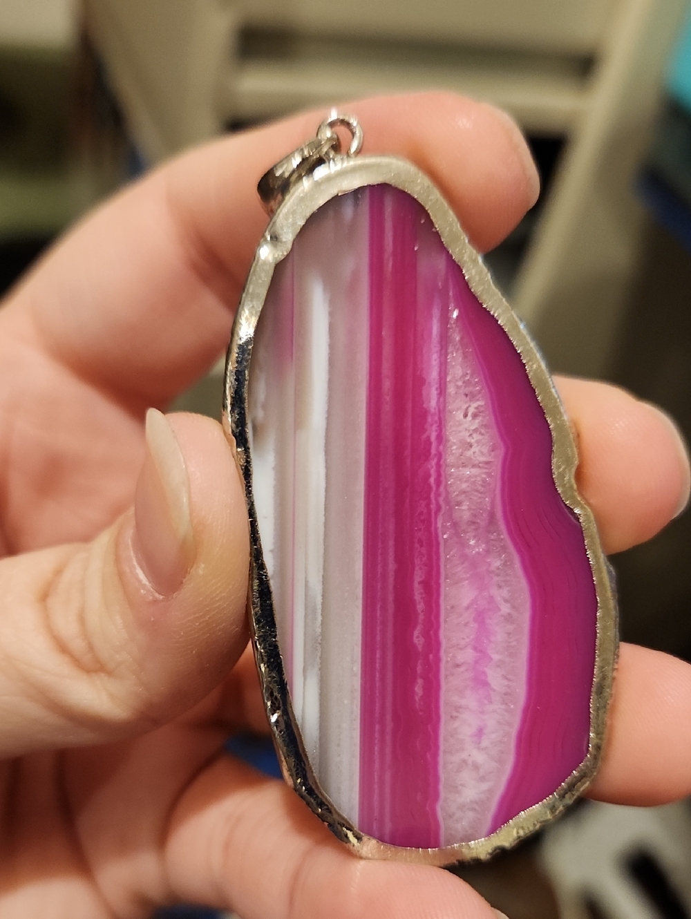 Dyed Pink Agate Slice Pendant